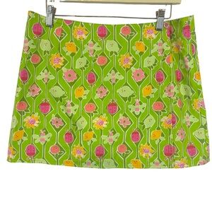 Vintage Lilly Pulitzer Green Pink Floral Ladybug Amazing Mini Skirt Sz 8 Whimsy